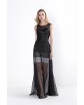 Black Illusion Neck Sleeveless A-line Long Chiffon Junior Prom Dress Simple