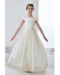  A-line Jewel Neck Short Sleeve Bow(s) Pearl Detailing Floor-length Long Communion Dresses