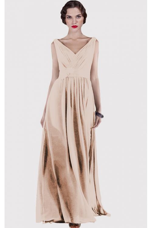 V-neck Natural Chiffon Floor-length A-line Bridesmaid Dresses