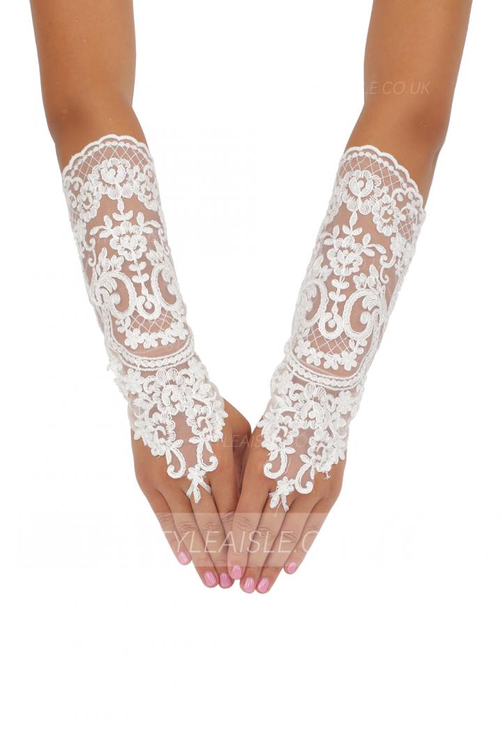 Semi Long Quality Fingerless Lace Embroidered Wedding Gloves For Bride 8BL