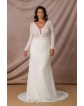  Elegant Mermaid Illusion Neck Long Sleeves Buttons Lace Sweep Train Long Wedding Dresses