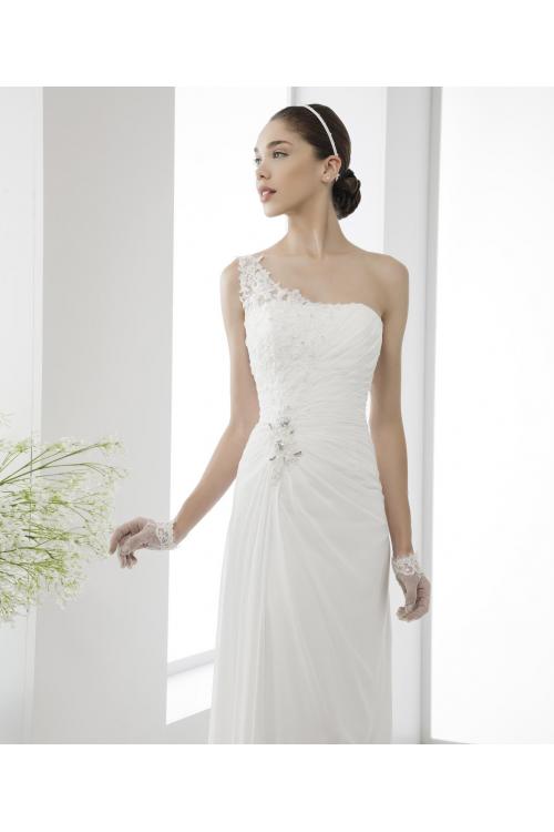 Simple Sheath/Column One Shoulder Beading&Sequins Lace Sweep/Brush Train Chiffon Wedding Dresses