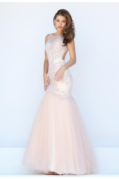  trumpet/mermaid bateau sleeveless beading sequins floor-length tulle evening dresses