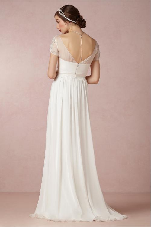 Beach Short Sleeved V Neck Lace Appliqued Crystal Detailing A-line Chiffon Wedding Dress 
