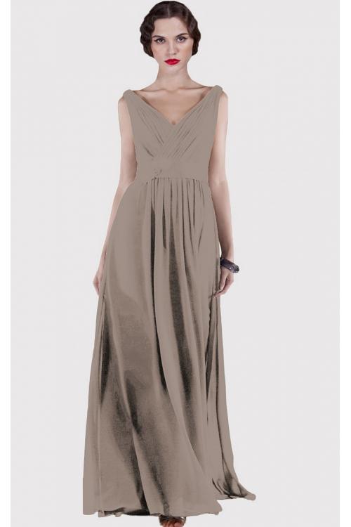 V-neck Natural Chiffon Floor-length A-line Bridesmaid Dresses