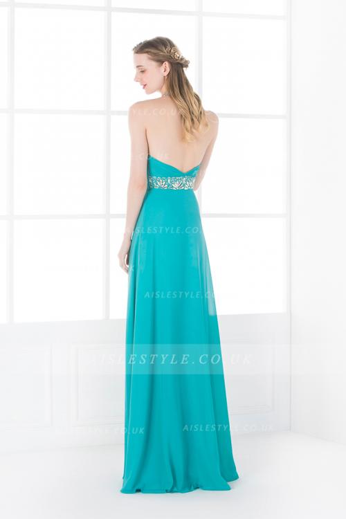 Haleter Beading Empire A-line Turquoise Long Chiffon Junior Prom Dress