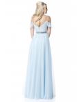 Modern Off Shoulder Long A-line Slit Prom Dress Beaded Waist