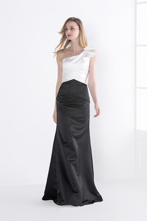  A-line One Shoulder Sleeveless Long Satin Bridesmaid Dress