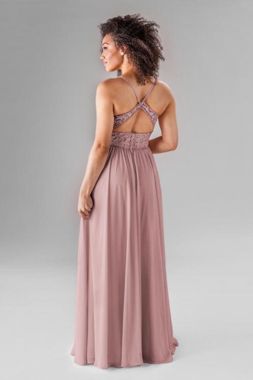  A-line Spaghetti Straps Sleeveless Beading Lace Pockets Floor-length Long Chiffon Bridesmaid Dresses