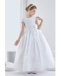 Short Sleeve Ball Gown Long Orgazna First Communion Dress with Flowers and Bow 