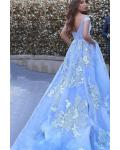 Off Shoulder Ball Gown Arabic Prom Dress Lace Appliques 
