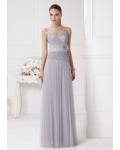Silver Half Sleeved Lace Top A-line Tulle Bridesmaid Dress 