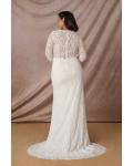  Elegant Mermaid Illusion Neck Long Sleeves Buttons Lace Sweep Train Long Wedding Dresses