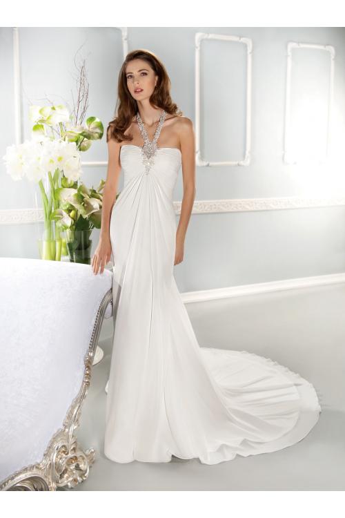 Charming Sheath/Column Halter Beading Sweep/Brush Train Chiffon Wedding Dresses