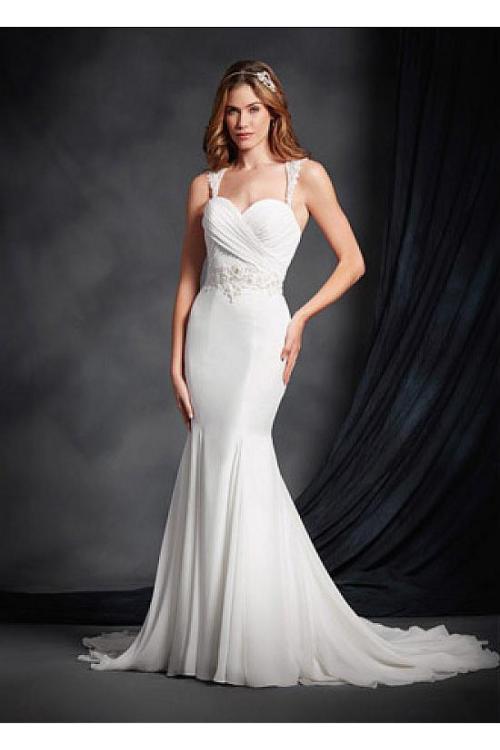 Simple A-line Shoulder Straps Lace Appliques Long Chiffon Beach Wedding Dress