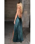 Sexy Backless Spaghetti Straps Long Split Ink Blue Satin Prom Dress 