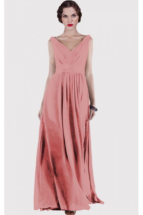 V-neck Natural Chiffon Floor-length A-line Bridesmaid Dresses