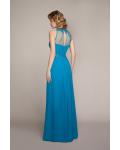 Illusion Jewel Neck Lace Appliques Long Chiffon Bridesmaid Dress 