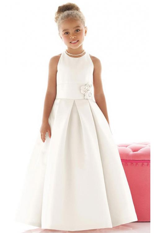 Natural Square Sleeveless Satin Zipper Flower Girl Dresses