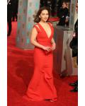Chic Emilia Clarke Gwendoline Christie Long Sheath Red Jersey Prom Dress 
