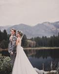 Illusion Back Lace Top Long Tulle Rustic Wedding Dress with Ribbon 