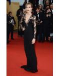  Sheath V-neck Long Sleeve Black Lace Long Celebrity Prom Dress