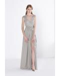 Floor-length Sleeveless Zipper Silver Chiffon Cap Sleeve Bridesmaid Dresses