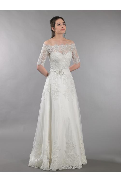 Off the Shoulder Leaves Embroidered Lace A-line Wedding Dress 