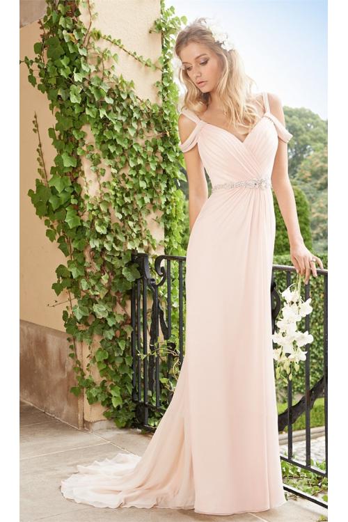 Chic Off the Shoulder Pleated Sheath LOng Chiffon Prom Dress 