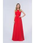 Red A-line Halter Sleeveless Long Red Chiffon Bridesmaid Dress