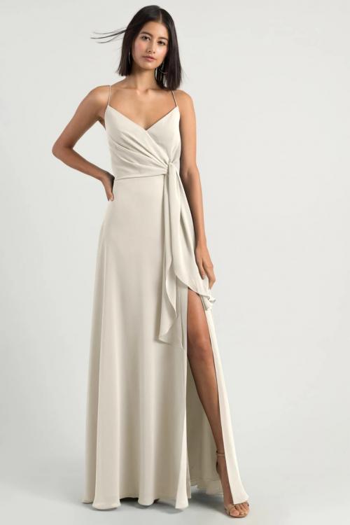 Simple Spaghetti Straps Sleeveless Empire Waist Split Floor-length Long Chiffon Bridesmaid Dresses