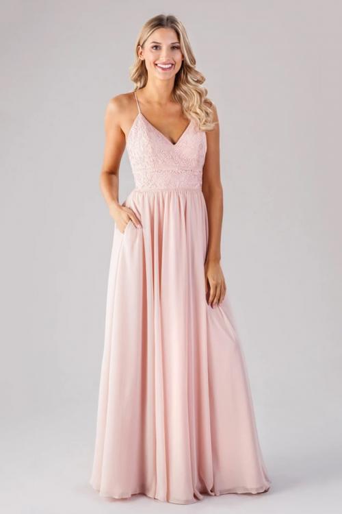  A-line Spaghetti Straps Sleeveless Beading Lace Pockets Floor-length Long Chiffon Bridesmaid Dresses