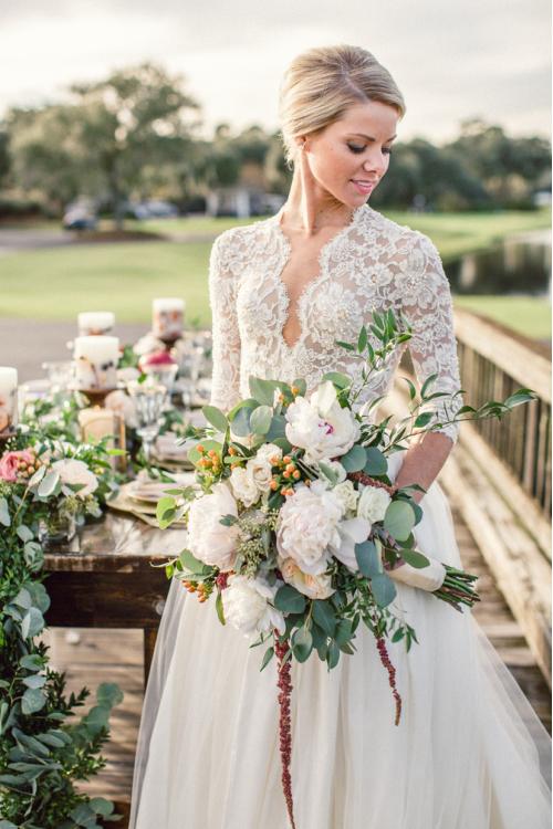 Lace Long Sleeve Scalloped Ball Gown Tulle overlay Satin Wedding Dress 