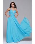 Sleeveless One Shoulder Beading Long Blue Chiffon Prom Dress 