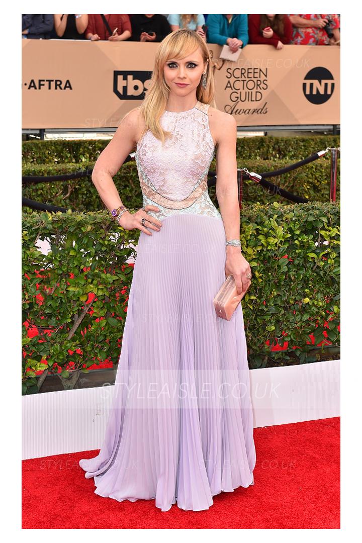  A-line Jewel Neck Sleeveless Lace Long Christina Ricci in Christopher Kane Inspired Prom Dress
