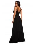Black Simple Spaghetti Straps Long A-line Satin Chiffon Prom Dress