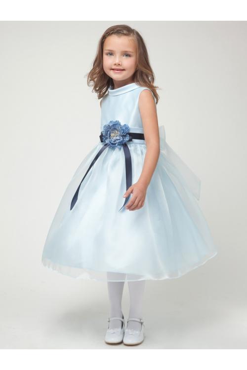 Ice Blue Sleeveless Organza Flowergirl Dresses