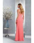 Coral Sleeveless V Neck Sheath Long Chiffon Bridesmaid Dress with Sash