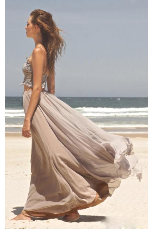 Boho Chic Two Piece Long A-line Chiffon Vintage Bridesmaid Dress 