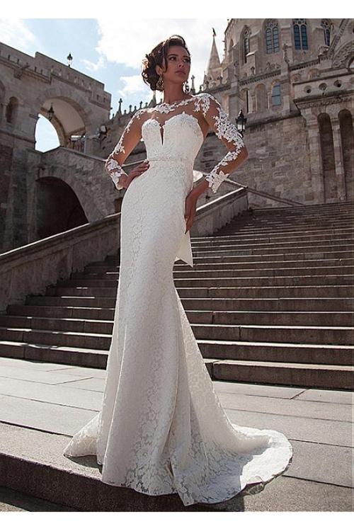 Exquisite Lace Long Sleeve Bodyhug Wedding Dress 