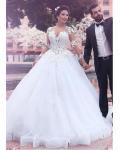 Lace Sleeves Long Ball Gown Tulle Wedding Dress 