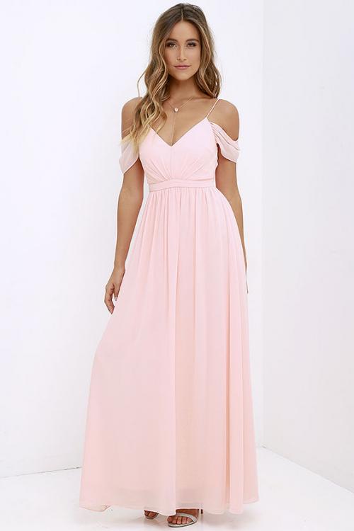 Spaghetti Straps Pleated Long Chiffon Bridesmaid Dress 