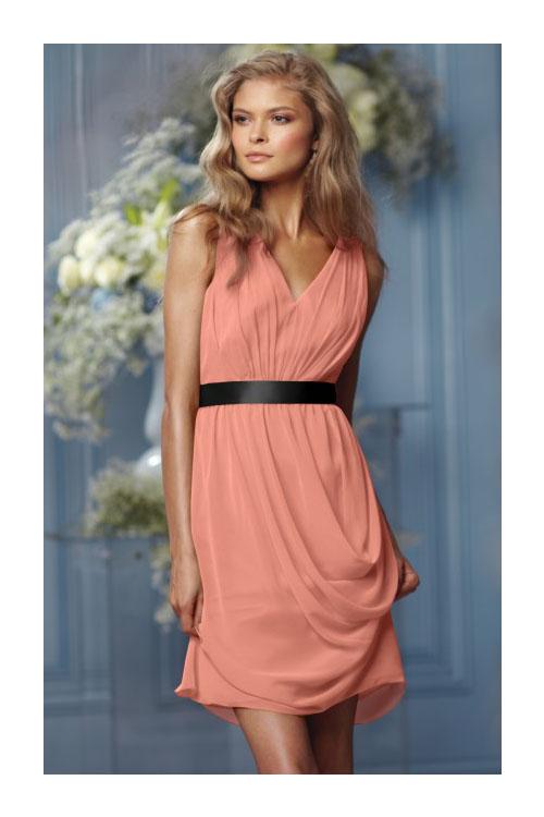 None Natural Sleeveless Knee-length Chiffon Bridesmaid Dresses