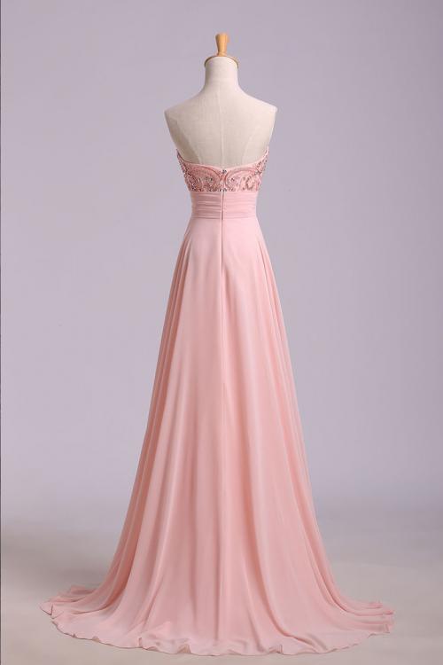 Sweetheart Sleeveless Beading Floor length Long Chiffon Prom Dress