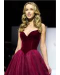 Elegant Sweetheart Princess Ball Gown Basque Wasit Long Burgundy Tulle Prom Dress 