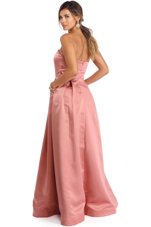 Strapless Ball Gown Long Satin Prom Dress with Pocket