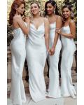 Sheath/Column Spaghetti Straps Sleeveless Floor-length Long Charmeuse Bridesmaid Dress