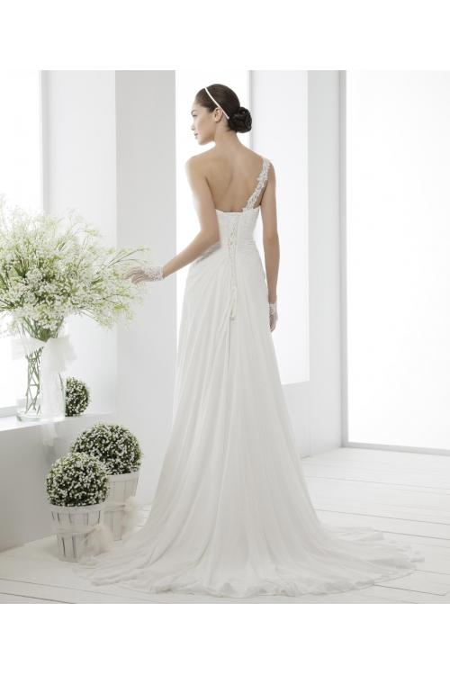 Simple Sheath/Column One Shoulder Beading&Sequins Lace Sweep/Brush Train Chiffon Wedding Dresses