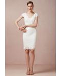  Sheath/Column V-neck Cap Sleeves Short/Mini Ivory Lace Wedding Dresses