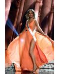 Orange Split Front V Neck Long Orange Chiffon Celebrity Prom Dress 